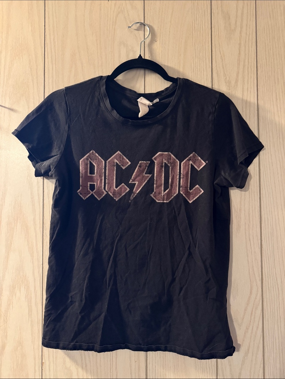 H&M AC/DC Black Tee with Faded Maroon Logo